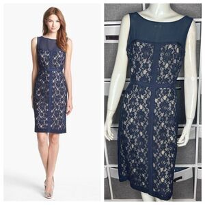 Taylor Navy Lace Pencil Dress Size 8